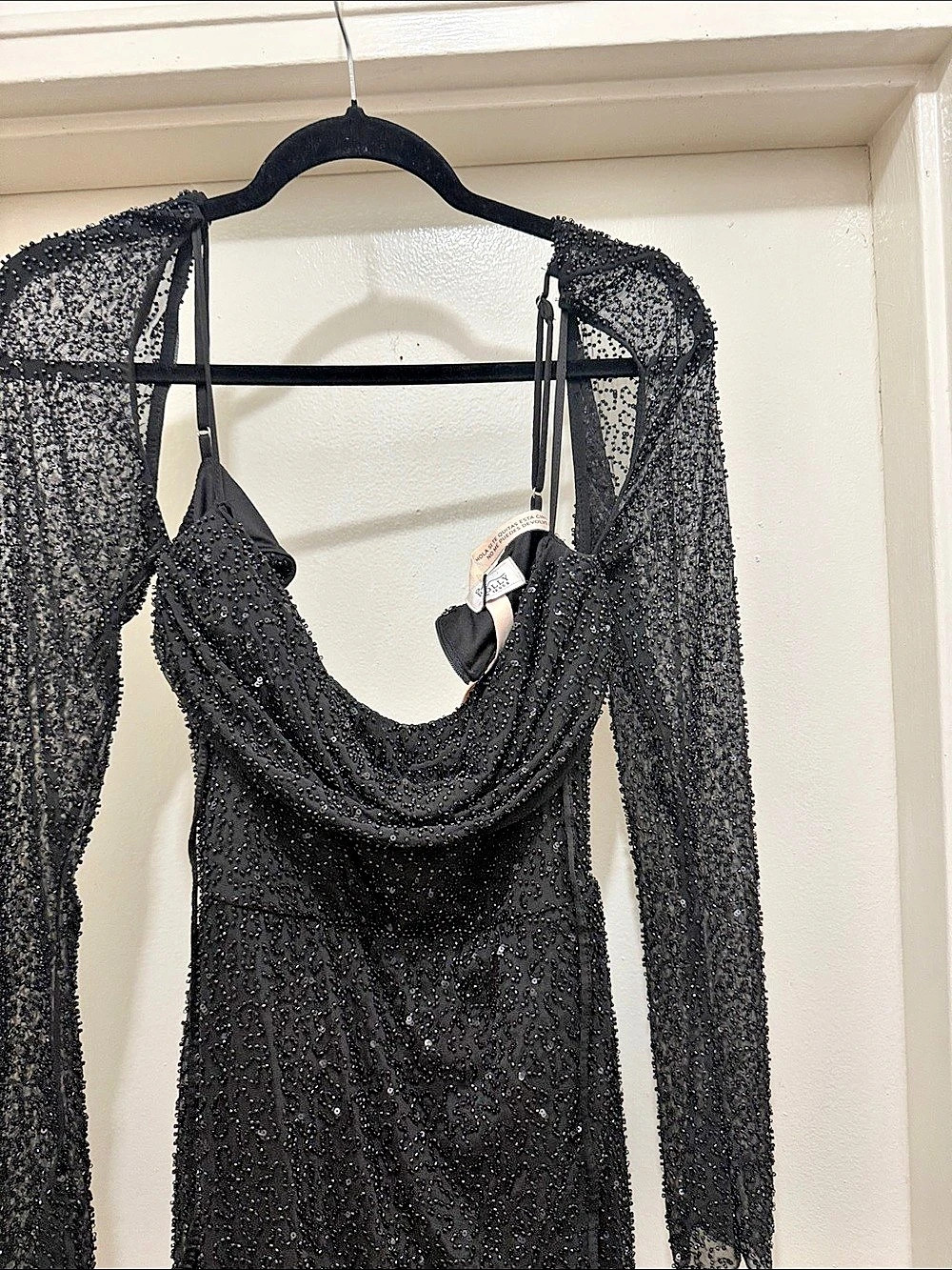 PrettyLittleThing Beaded Cowl Neck Maxi Dress in Black Size 12 (US 8) NWT